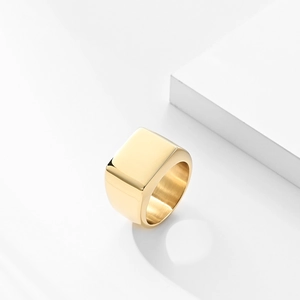 Minimalist gold-plated stainless steel signet ring with a polished square face design
