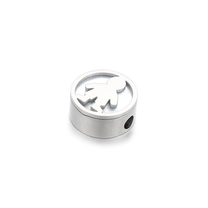 Stainless steel boy silhouette circular charm bead for DIY bracelets and jewelry