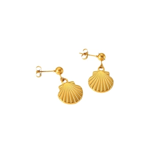 Ocean style 18k gold plated stainless steel seashell drop earrings for women