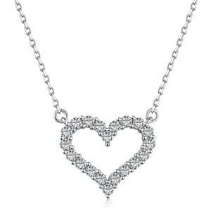 Luxurious S925 sterling silver heart necklace with sparkling zircon pave for women