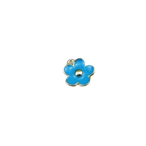 Blue five-petal flower charm pendant for DIY jewelry making with gold-plated metal edge
