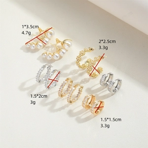 Elegant gold flower zircon earring set with pearls and crystal hoops for women