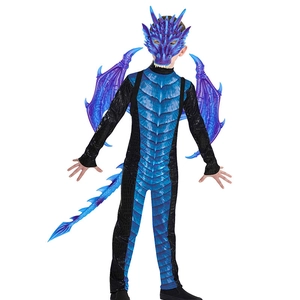 Kids blue dragon costume set with wings, mask and tail for Halloween cosplay party