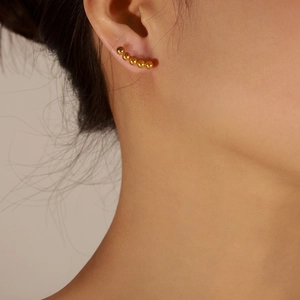 Elegant gold plated titanium steel stud earrings with minimalist gradient steel ball design
