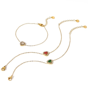 18K gold plated stainless steel bracelets with heart shaped zircon in three colors