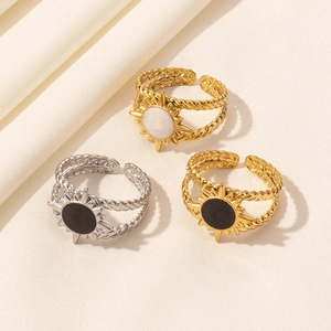 Stainless Steel Enamel Sun Open Ring For Women Sunburst Adjustable Drip Oil Finger Ring Minimalist Fashion Jewelry Gift