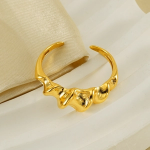Stainless Steel 18K Gold Plated Irregular Wavy Texture Adjustable Open Ring For Women Minimalist Ins Style Finger Jewelry