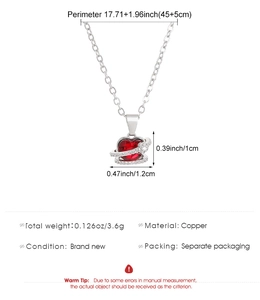 Detailed size chart for gothic rose heart necklace with dimension and material info