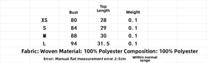 Detailed size chart for women's embroidered top set showing chest and length in cm