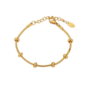 Goldenes Edelstahl-Schlangenarmband mit sechs polierten Perlen und verstellbarem Verschluss
