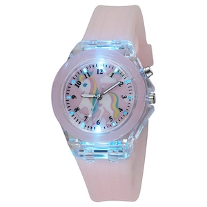 Montre enfant lumineuse avec bracelet rose et motif licorne mignon sur le cadran