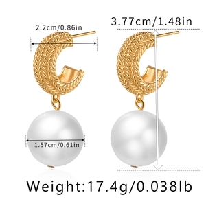 Detailed dimensions of vintage pearl drop earrings with 18k gold woven brass rings