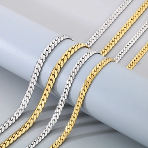 Golden and silver flat Cuban chain necklace set made of durable titanium steel