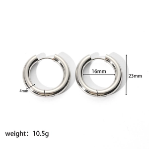 Silver thick hoop earrings detail with 4mm tube and 16mm inner diameter dimensions