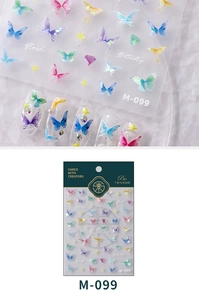 Macro detail of M-099 holographic butterfly nail stickers with 3D laser glitter effects