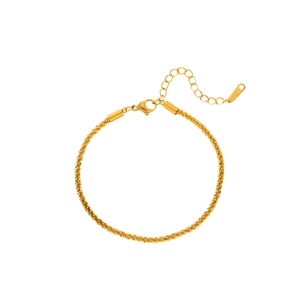 Minimalist golden stainless steel twisted chain bracelet displayed in a circular layout