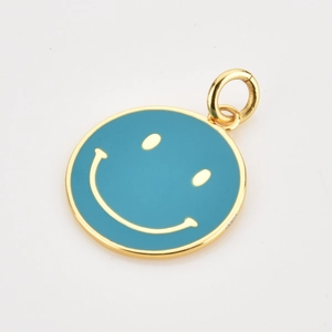 Minimalist S925 sterling silver sky blue enamel smiley face pendant with gold frame