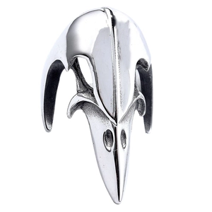 Punk style stainless steel bird skull ring featuring a detailed silver bird head design