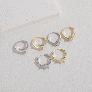 6-piece set of adjustable geometric zircon rings in gold and silver plating