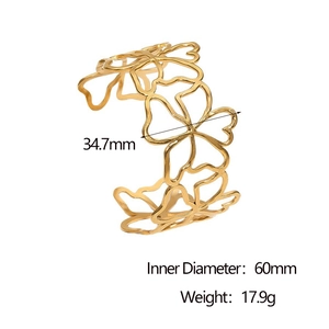Bracelet jonc ouvert en acier inoxydable plaqué or 18k avec motif papillon ajouré