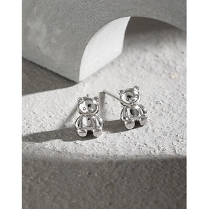 Minimalist S925 sterling silver bear stud earrings with high-polished mirror finish
