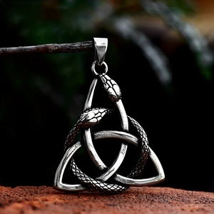 Vintage Viking Celtic Knot Snake Pendant Necklace Antique Silver Zinc Alloy Nordic Gothic Punk Jewelry For Men