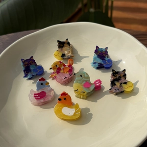 Mini Animal Hair Clips Acetate Small Cat Bird Chicken Hair Claw Colorful Marble Pattern Bangs Clip For Women Girls