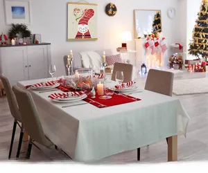 Detail view of a Christmas Gnome hanging scroll sign displayed in a cozy dining room