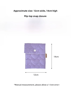 Purple quilted cotton storage pouch for sanitary pads with heart pattern, 12x14cm size