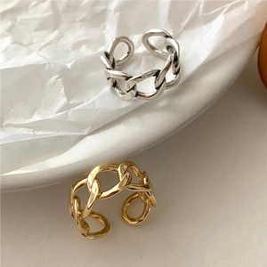 Minimalist S925 sterling silver chunky Cuban chain open rings in gold and silver finish