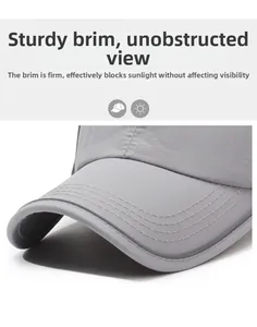 Detailed close-up of light gray baseball cap brim with durable reinforced stitching