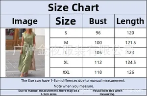 Detailed size chart for women's elegant sleeveless midi dress from size S to XXL