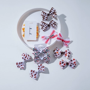 Lot de 10 nœuds à cheveux en ruban gros-grain avec motifs football et feuilles d'érable