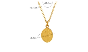 Detailed size measurement of the gold leaf oval pendant necklace showing 40+5cm length