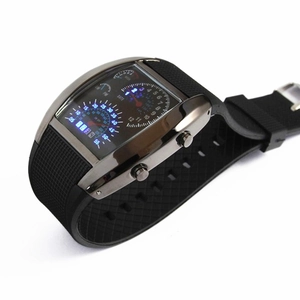 Creative LED dashboard watch for men with sporty silicone strap and metallic finish