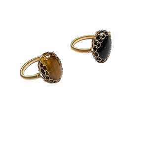 Handmade 14K gold filled wire wrapped adjustable ring with tiger eye and goldstone