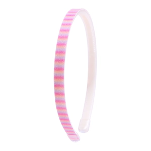 Detail showing the non-slip inner teeth and pink glitter stripes on the children headband