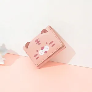 Cute Cartoon Tiger Short Wallet PU Leather Trifold Small Card Holder For Women Girls Sweet Animal Pattern Pocket