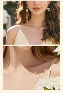 Detail of waterproof gold and silver star tattoo stickers on a woman's collarbone