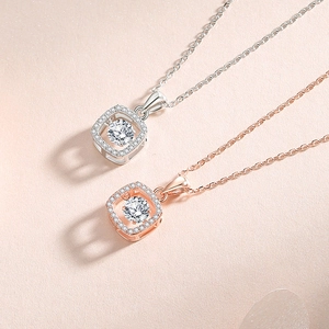 Elegant S925 silver sugar cube necklace with moissanite center stone in two metal tones