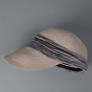 Japanese style vintage straw equestrian sun hat with pleated band and wide brim for women