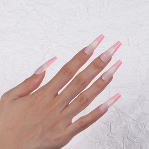 Glänzende Lange Sargnägel Zum Aufpressen Pink French Tip Künstliche Nägel Für Frauen ABS Kunststoff Maniküre