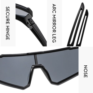 Detail view of sports sunglasses featuring secure hinges and ergonomic curved temples