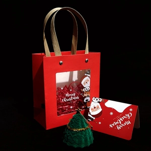 Red Christmas gift bag set with matching greeting card and green velvet jewelry box