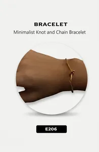 Detail showing an 18k gold plated knot design bracelet worn on wrist with sleek chain
