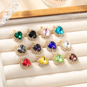Heart Pendant Necklace Copper Gold Plated Artificial Crystal Rhinestone Multi Color DIY Jewelry Making For Women Girls
