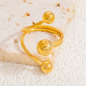18k gold plated stainless steel open ring with a unique triple spiral planet design