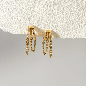Boucles d'oreilles créoles triples en acier doré 18K avec franges et cristaux