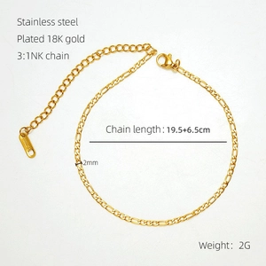 Detail of 18K gold plated stainless steel 3:1 NK chain with lobster clasp and extension