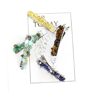 Set of four natural crystal stone hair clips with colorful raw minerals on duckbill clips